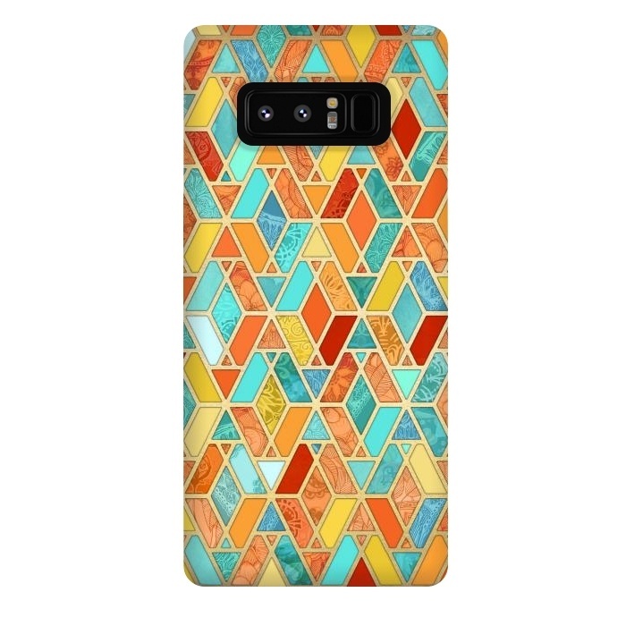 Galaxy Note 8 StrongFit Tangerine and Turquoise Geometric Fall Pattern by Micklyn Le Feuvre