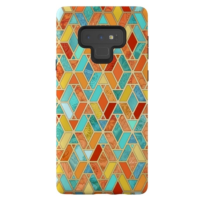 Galaxy Note 9 StrongFit Tangerine and Turquoise Geometric Fall Pattern by Micklyn Le Feuvre