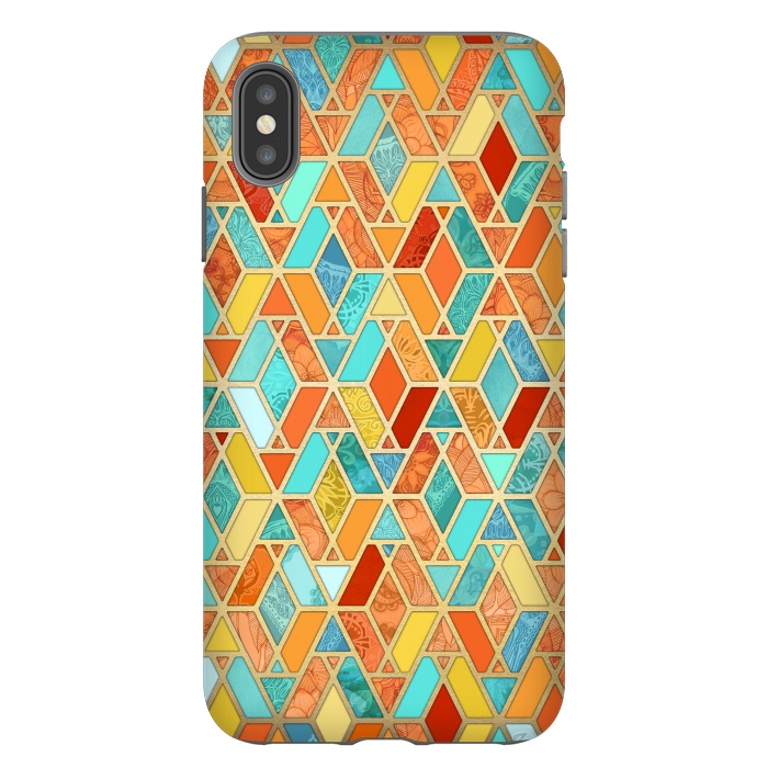 iPhone Xs Max StrongFit Tangerine and Turquoise Geometric Fall Pattern by Micklyn Le Feuvre