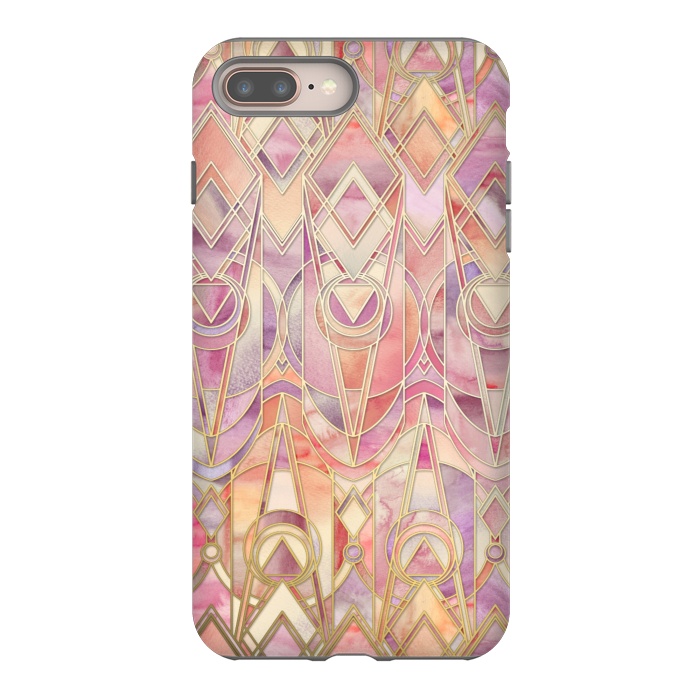 iPhone 7 plus StrongFit Autumn Peach and Amethyst Art Deco Pattern by Micklyn Le Feuvre