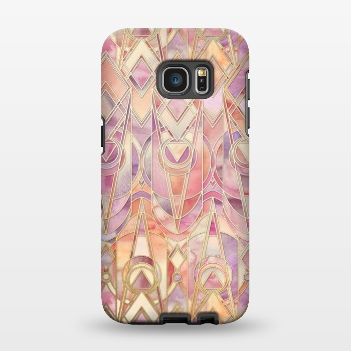 Galaxy S7 EDGE StrongFit Autumn Peach and Amethyst Art Deco Pattern by Micklyn Le Feuvre