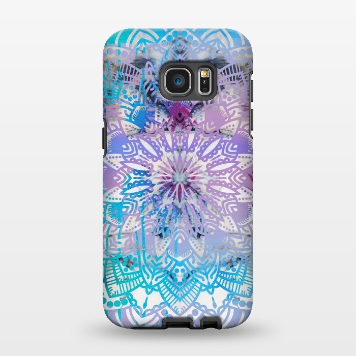 Galaxy S7 EDGE StrongFit Blue lavender mandala drawing on white marble by Oana 