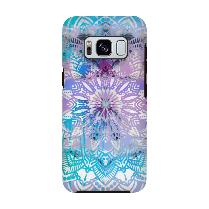 Galaxy S8 StrongFit Blue lavender mandala drawing on white marble by Oana 