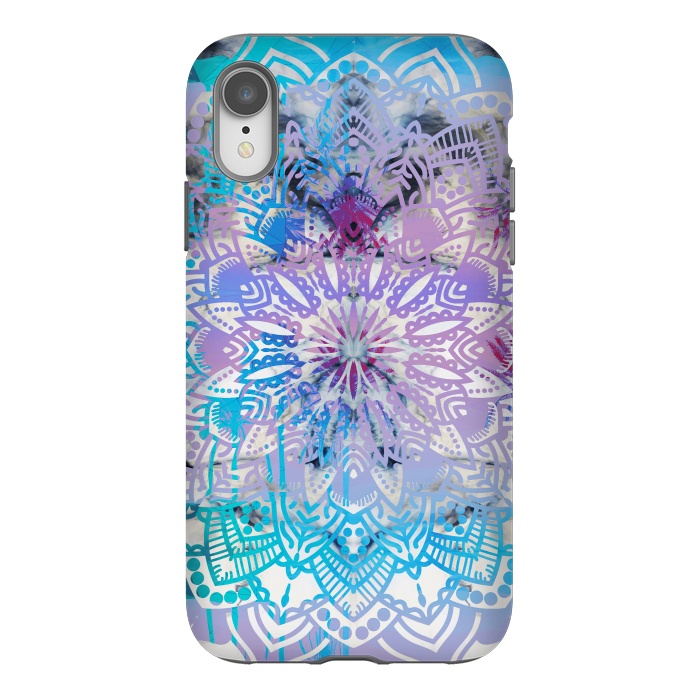 iPhone Xr StrongFit Blue lavender mandala drawing on white marble by Oana 