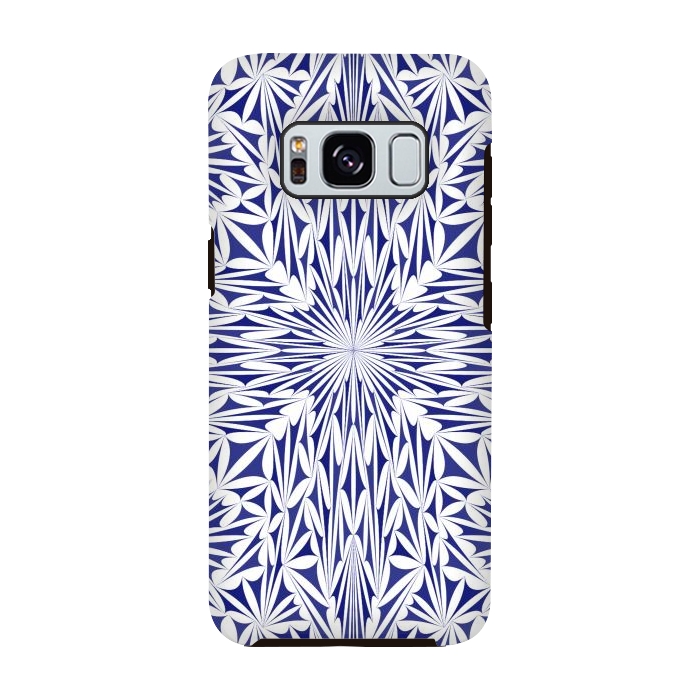 Galaxy S8 StrongFit Blue white oriental foliage mandala by Oana 