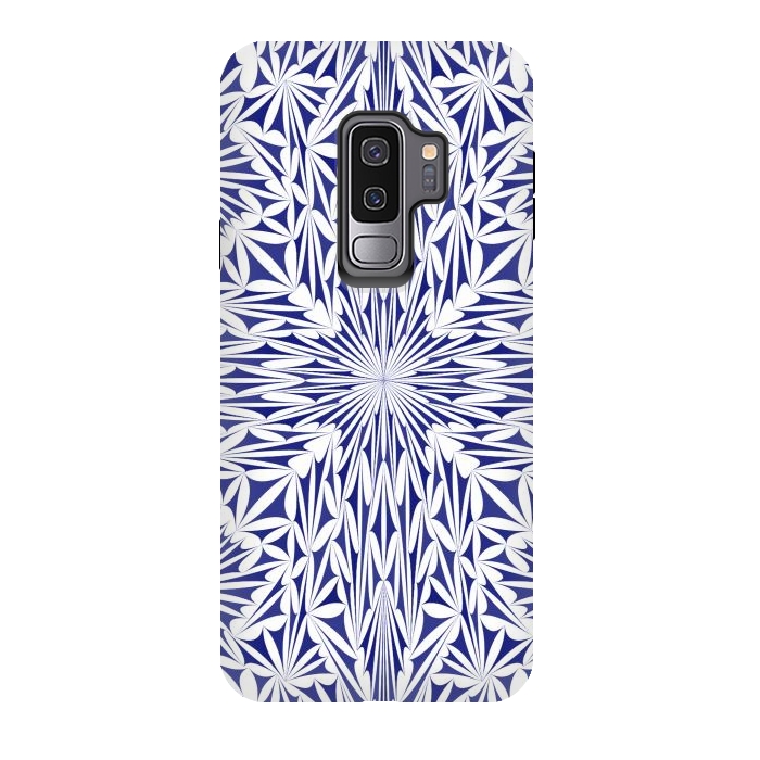 Galaxy S9 plus StrongFit Blue white oriental foliage mandala by Oana 