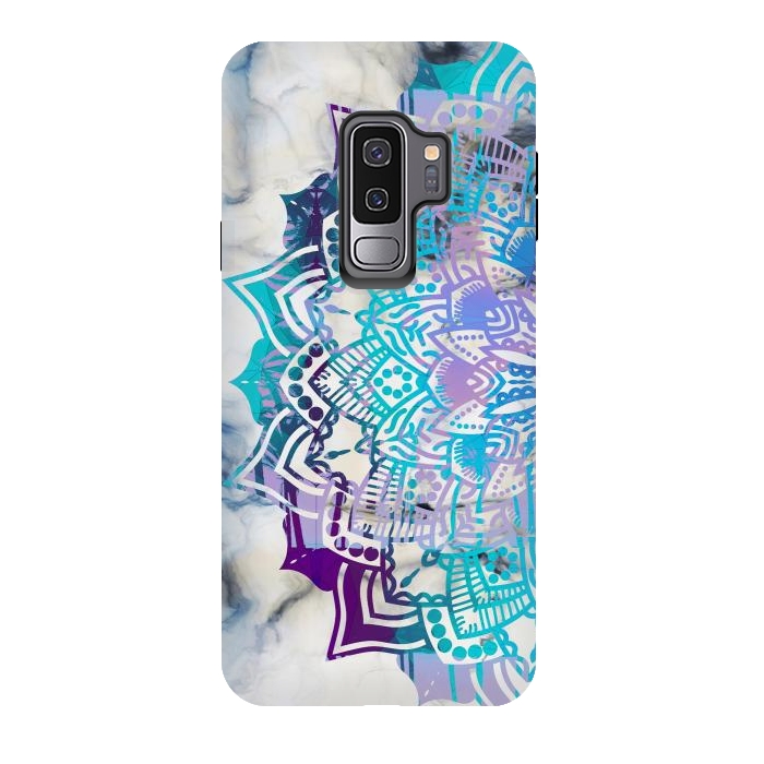 Galaxy S9 plus StrongFit Blue purple mandala on white marble texture by Oana 
