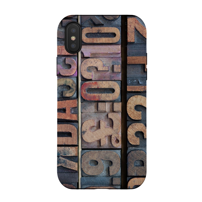 iPhone Xs / X StrongFit Old Wooden Print Blocks by Andrea Haase