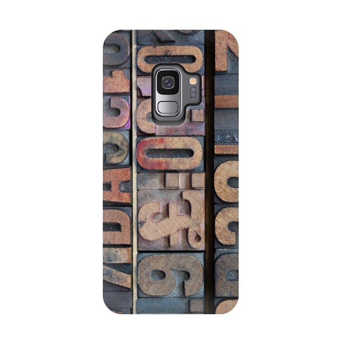 Galaxy S9 StrongFit Old Wooden Print Blocks by Andrea Haase