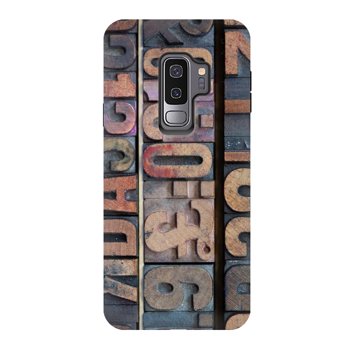 Galaxy S9 plus StrongFit Old Wooden Print Blocks by Andrea Haase