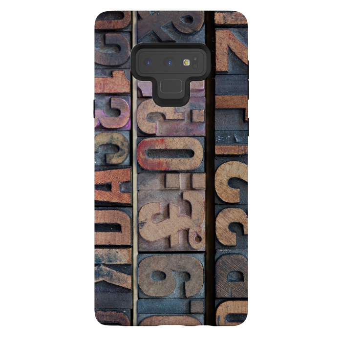 Galaxy Note 9 StrongFit Old Wooden Print Blocks by Andrea Haase