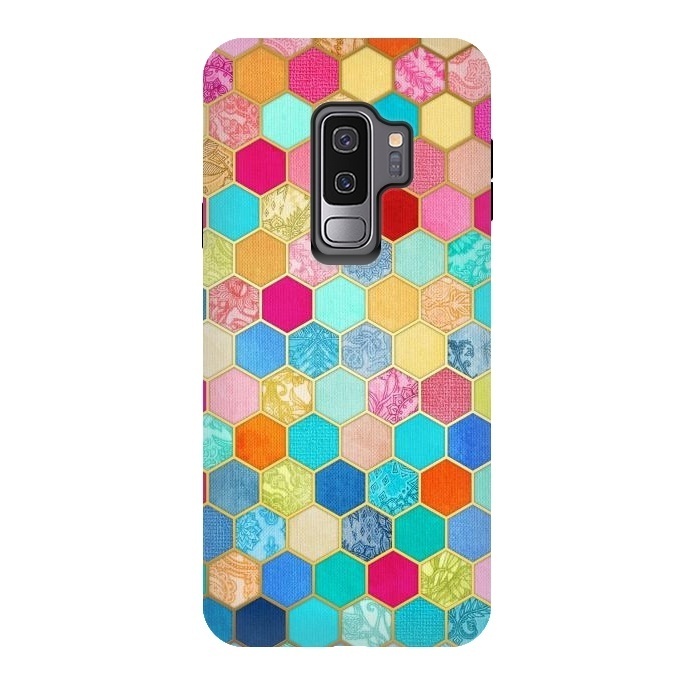 Galaxy S9 plus StrongFit Patterned Honeycomb Patchwork in Jewel Colors by Micklyn Le Feuvre
