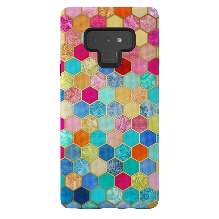Galaxy Note 9 StrongFit Patterned Honeycomb Patchwork in Jewel Colors by Micklyn Le Feuvre
