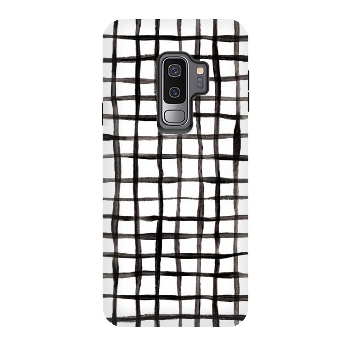Galaxy S9 plus StrongFit Modern Graphic Black and White Hand Painted Grid by Micklyn Le Feuvre