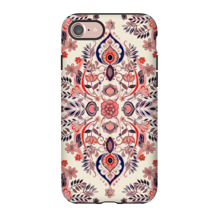 iPhone 7 StrongFit Modern Folk in Coral Red and Indigo by Micklyn Le Feuvre
