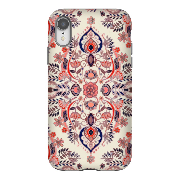 iPhone Xr StrongFit Modern Folk in Coral Red and Indigo by Micklyn Le Feuvre