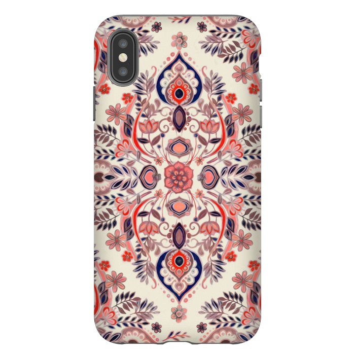 iPhone Xs Max StrongFit Modern Folk in Coral Red and Indigo by Micklyn Le Feuvre