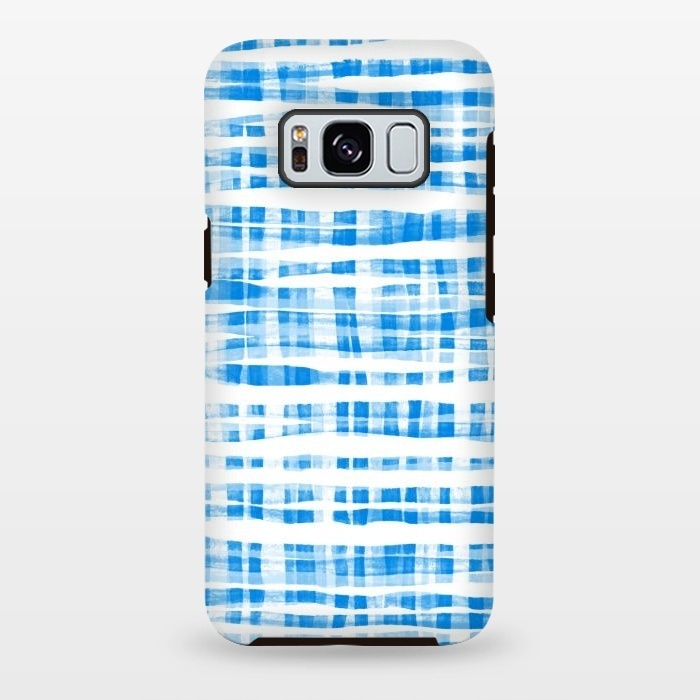Galaxy S8 plus StrongFit Happy Cobalt Blue Hand Painted Gingham by Micklyn Le Feuvre