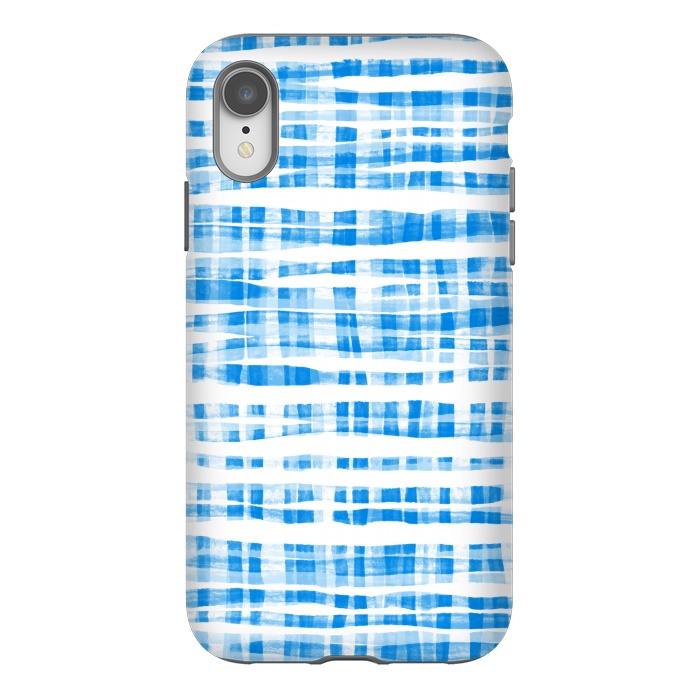 iPhone Xr StrongFit Happy Cobalt Blue Hand Painted Gingham by Micklyn Le Feuvre