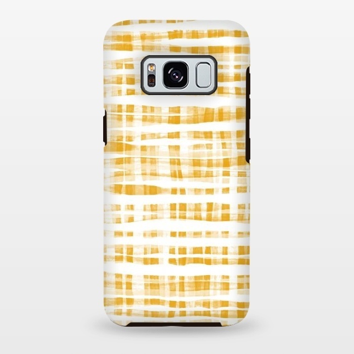 Galaxy S8 plus StrongFit Happy Mustard Yellow Hand Painted Gingham by Micklyn Le Feuvre