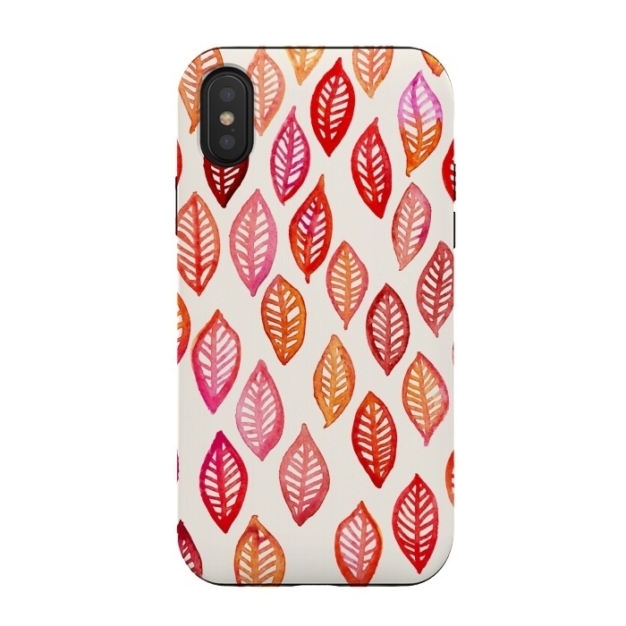iPhone Xs / X StrongFit Watercolor Leaf Pattern in Autumn Colors by Micklyn Le Feuvre