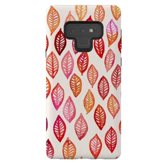 Galaxy Note 9 StrongFit Watercolor Leaf Pattern in Autumn Colors by Micklyn Le Feuvre