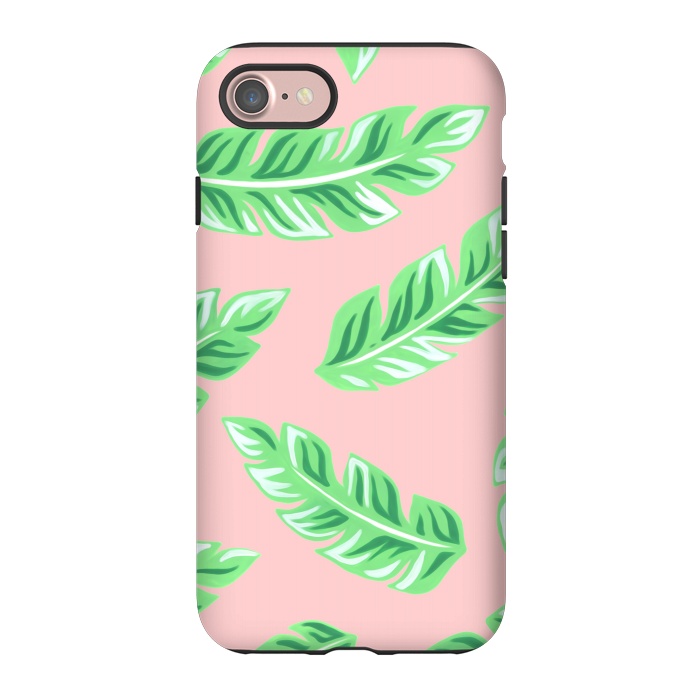 iPhone 7 StrongFit Pink Tropical Palm Leaf Print by Becky Starsmore