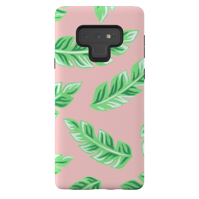 Galaxy Note 9 StrongFit Pink Tropical Palm Leaf Print by Becky Starsmore