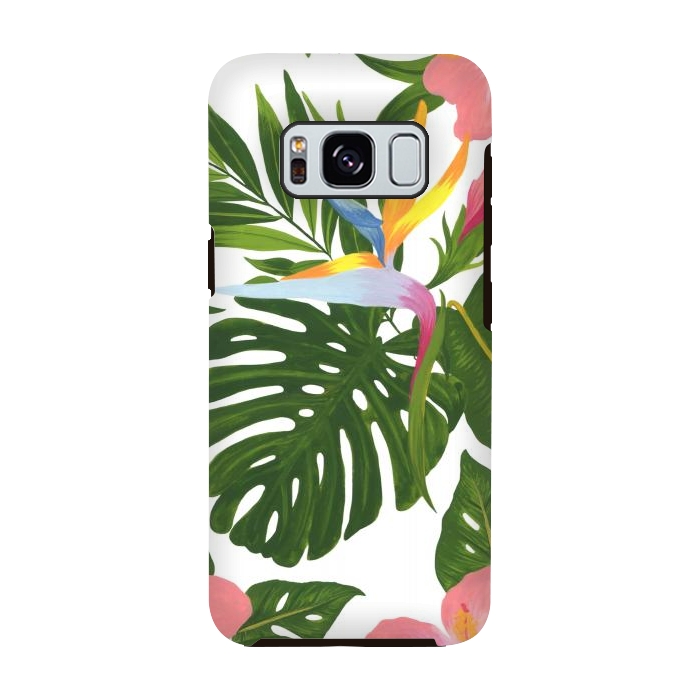 Galaxy S8 StrongFit Bird Of Paradise Jungle Floral Print by Becky Starsmore