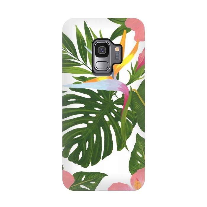Galaxy S9 StrongFit Bird Of Paradise Jungle Floral Print by Becky Starsmore
