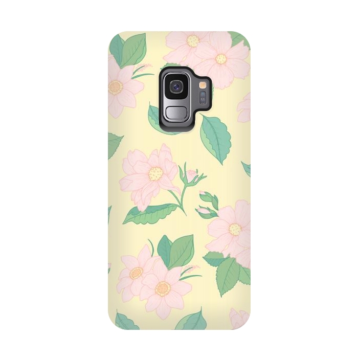 Galaxy S9 StrongFit Yellow Pastel Floral Print by Becky Starsmore