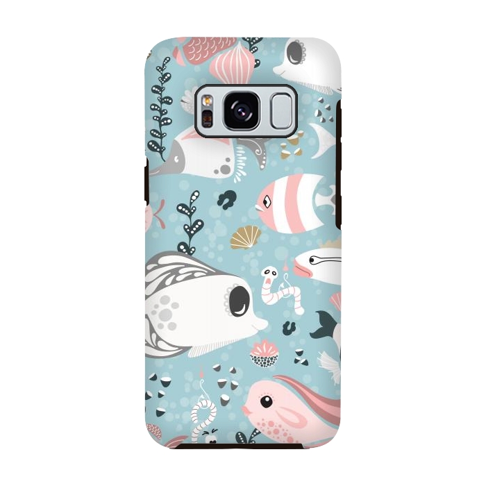 Galaxy S8 StrongFit Funny Fish in Pink and Grey by Paula Ohreen