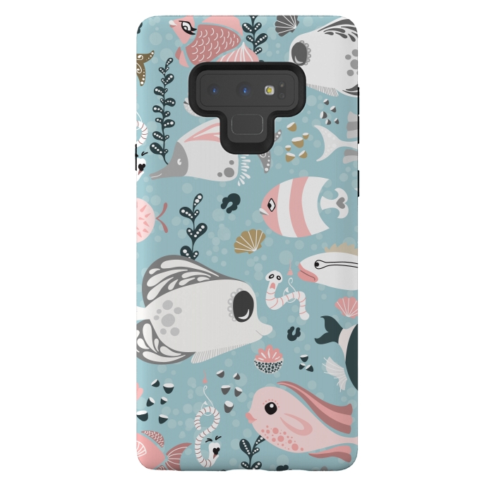 Galaxy Note 9 StrongFit Funny Fish in Pink and Grey by Paula Ohreen