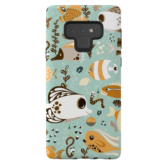 Galaxy Note 9 StrongFit Funny Fish in Orange and Brown by Paula Ohreen