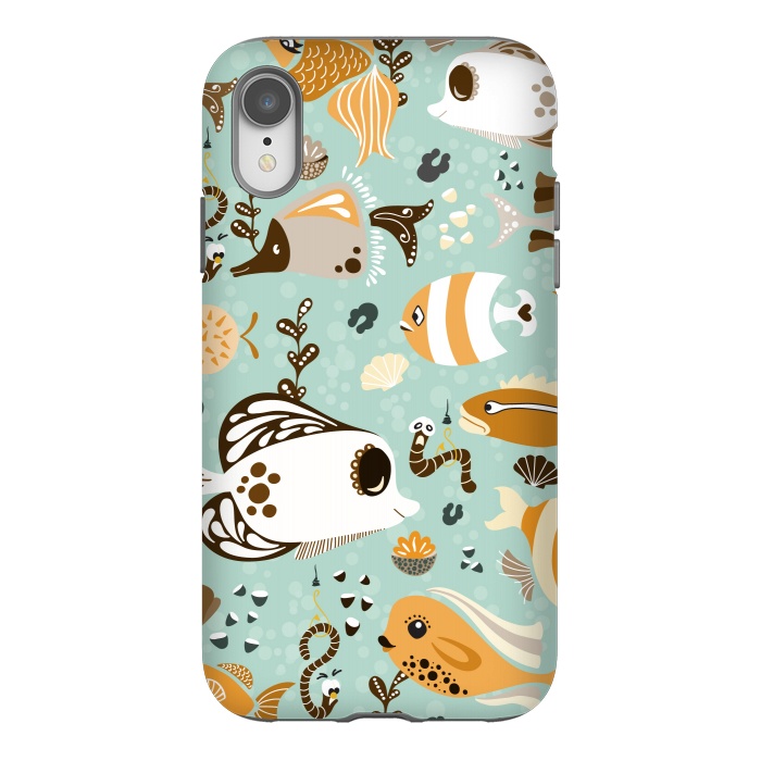 iPhone Xr StrongFit Funny Fish in Orange and Brown by Paula Ohreen