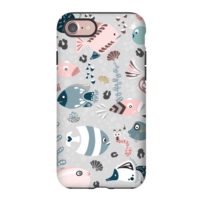 iPhone 7 StrongFit Funny Fish in Pink and Blue by Paula Ohreen