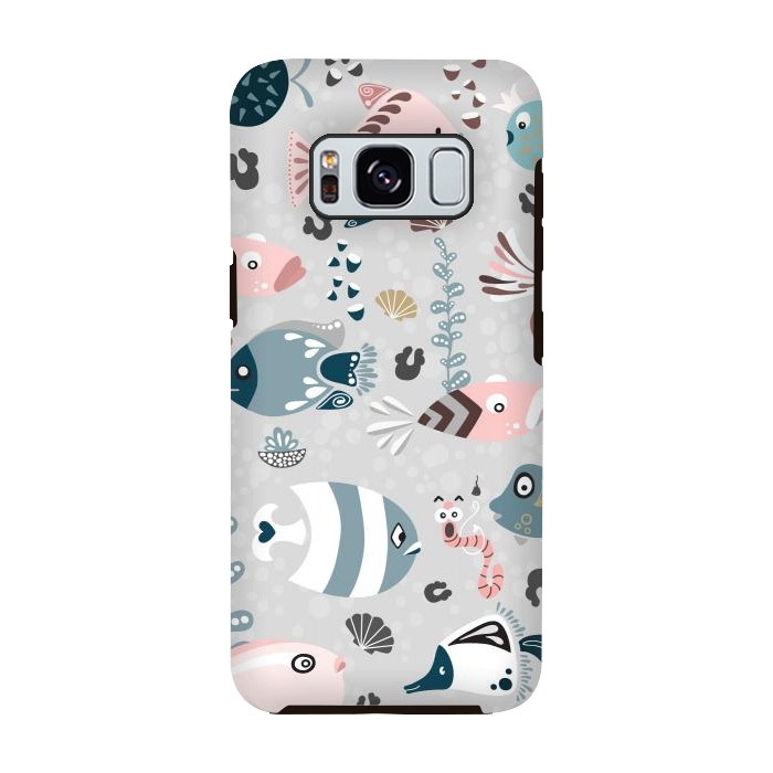 Galaxy S8 StrongFit Funny Fish in Pink and Blue by Paula Ohreen