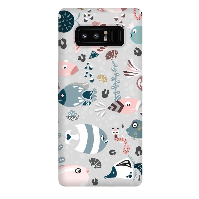 Galaxy Note 8 StrongFit Funny Fish in Pink and Blue by Paula Ohreen