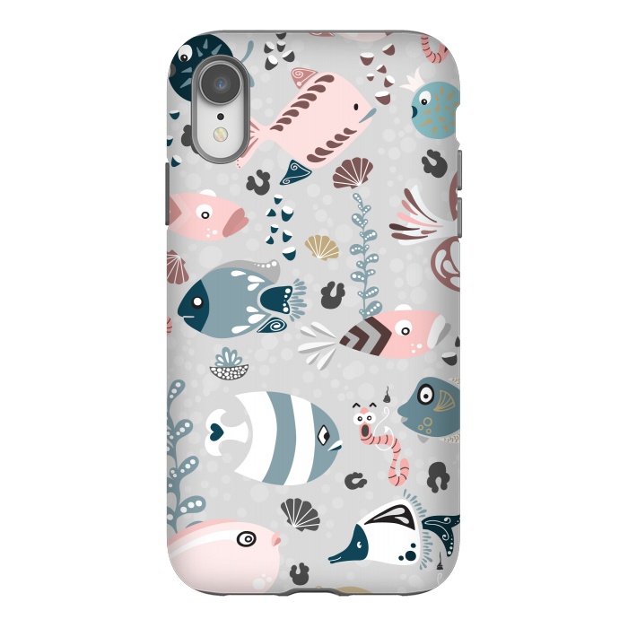 iPhone Xr StrongFit Funny Fish in Pink and Blue by Paula Ohreen