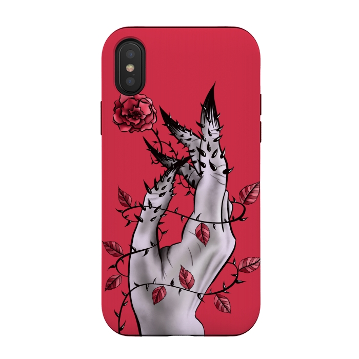 iPhone Xs / X StrongFit Deformed Hand With Thorns And Rose Horror Art by Boriana Giormova