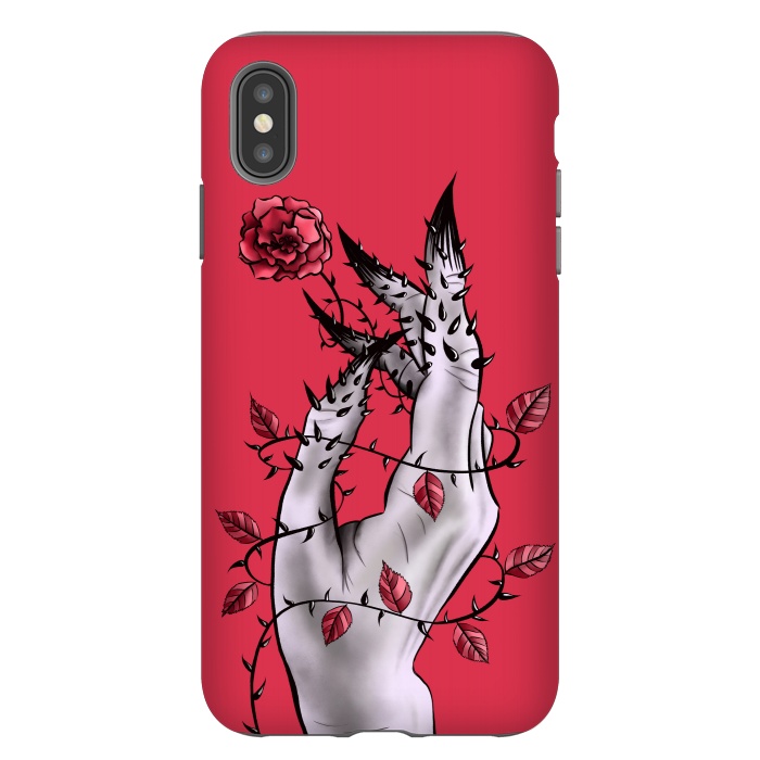 iPhone Xs Max StrongFit Deformed Hand With Thorns And Rose Horror Art by Boriana Giormova