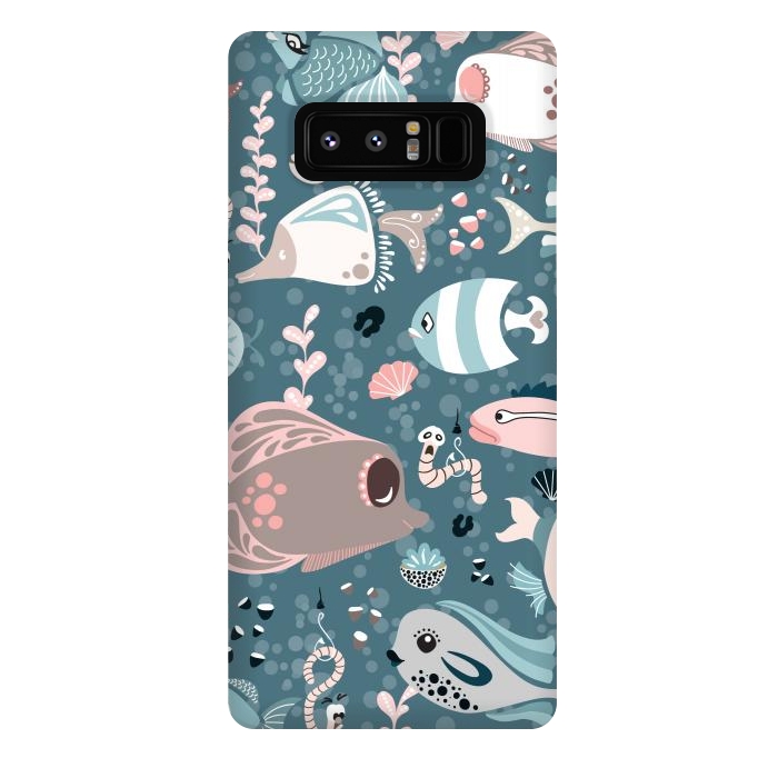 Galaxy Note 8 StrongFit Funny Fish in Blue and White by Paula Ohreen