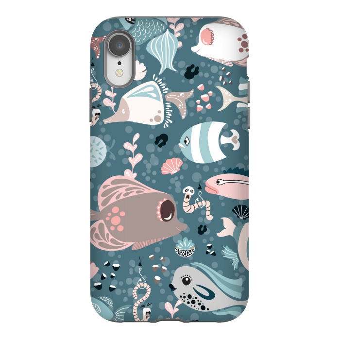 iPhone Xr StrongFit Funny Fish in Blue and White by Paula Ohreen