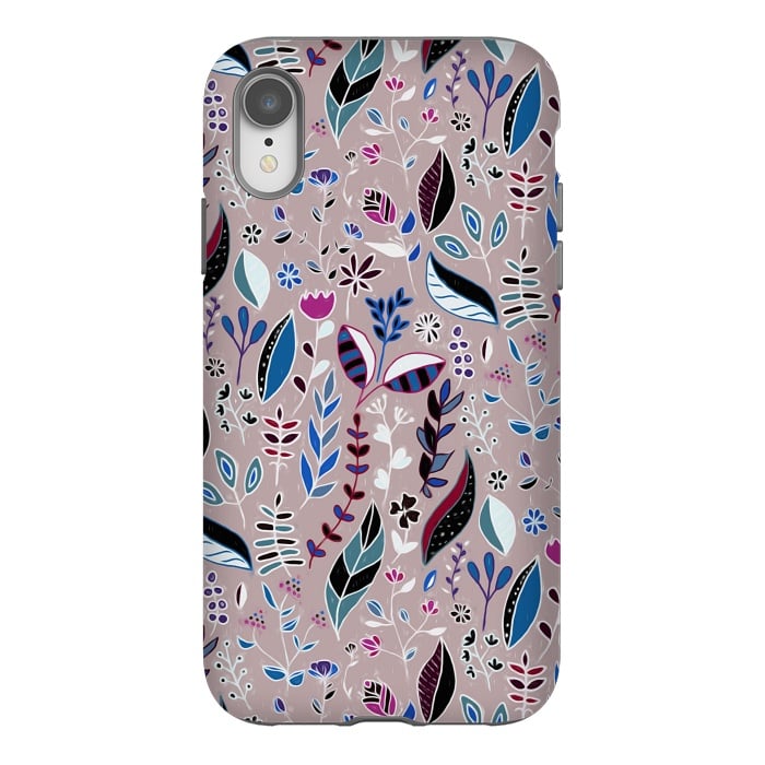 iPhone Xr StrongFit Vibrant Nature Doodle On soft Grey  by Tigatiga