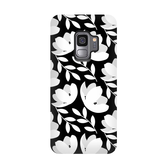 Galaxy S9 StrongFit Black and White Floral Pattern by Allgirls Studio