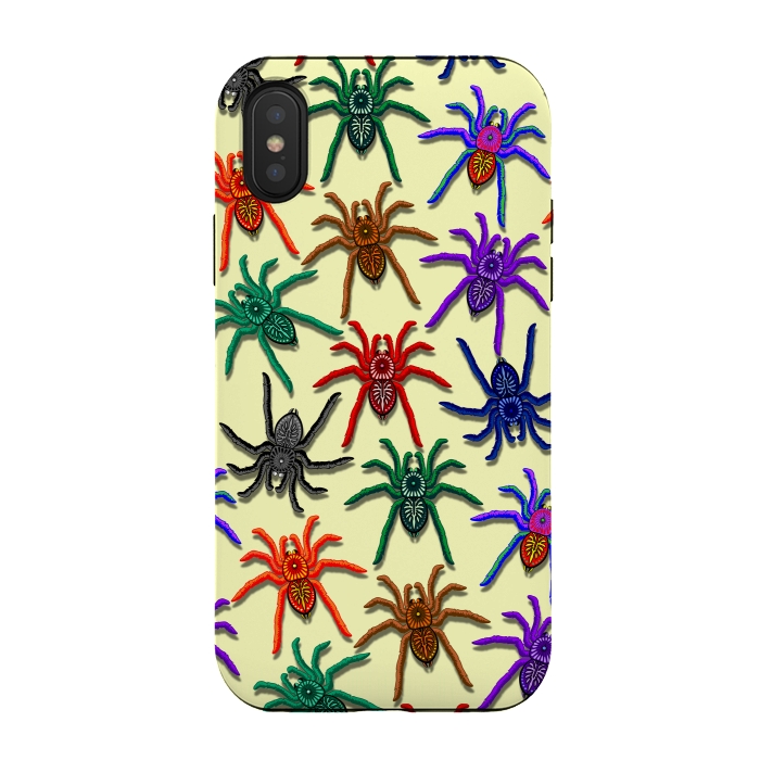iPhone Xs / X StrongFit Spiders Colorful Halloween Tarantulas Pattern by BluedarkArt
