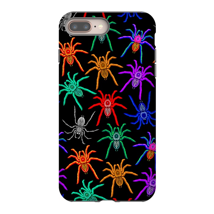 iPhone 7 plus StrongFit Spiders Pattern Colorful Tarantulas on Black by BluedarkArt