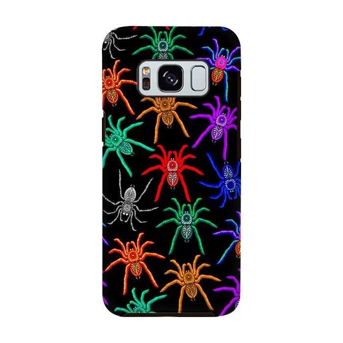 Galaxy S8 StrongFit Spiders Pattern Colorful Tarantulas on Black by BluedarkArt