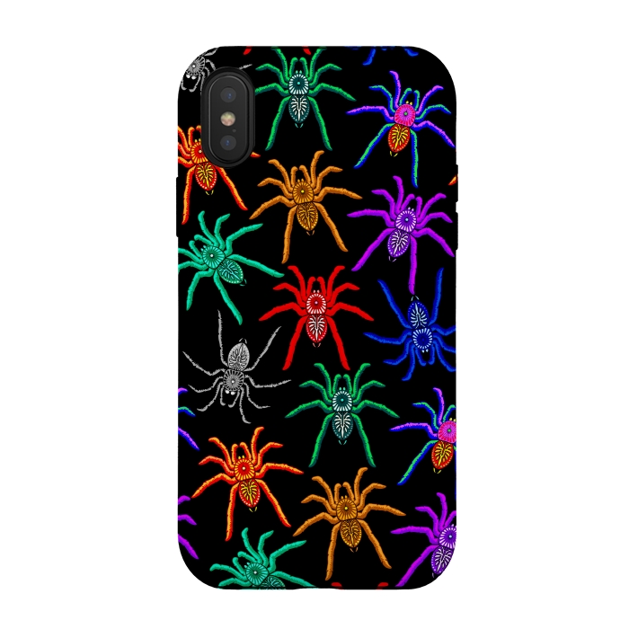 iPhone Xs / X StrongFit Spiders Pattern Colorful Tarantulas on Black by BluedarkArt