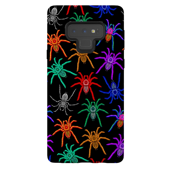 Galaxy Note 9 StrongFit Spiders Pattern Colorful Tarantulas on Black by BluedarkArt